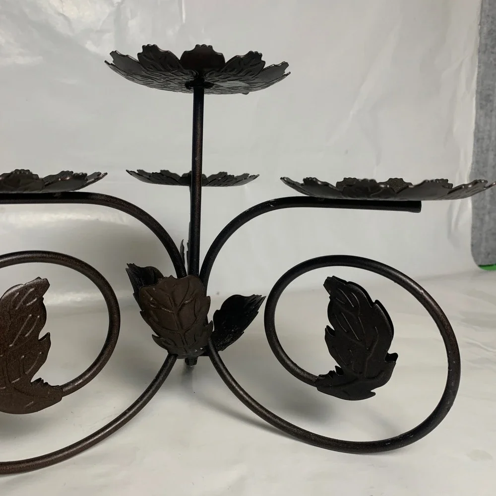 PartyLite Leaf Viking Candle Holder Rustic Bronze Leaf Scroll 4-Tier Metal